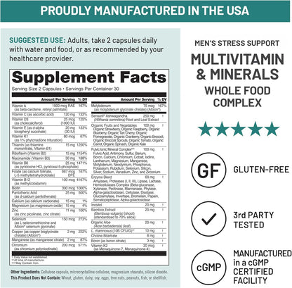 NatureWise Multivitamin for Men + Stress Support + Fulvic Ionic Minerals + Probiotics for Immunity, Male Health, Digestion + Whole Organic Foods - Vegetarian, Non-GMO - 60 Capsules