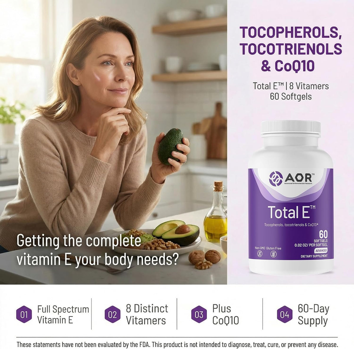 AOR Total E 445 mg with CoQ10, 60 Softgels - görsel 2