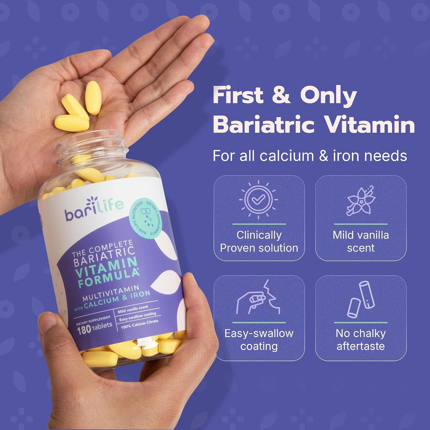 Bari Life Complete Bariatric Multivitamin Non-chewable Tablet with Calcium Citrate and Iron - 180 Tablets - görsel 4