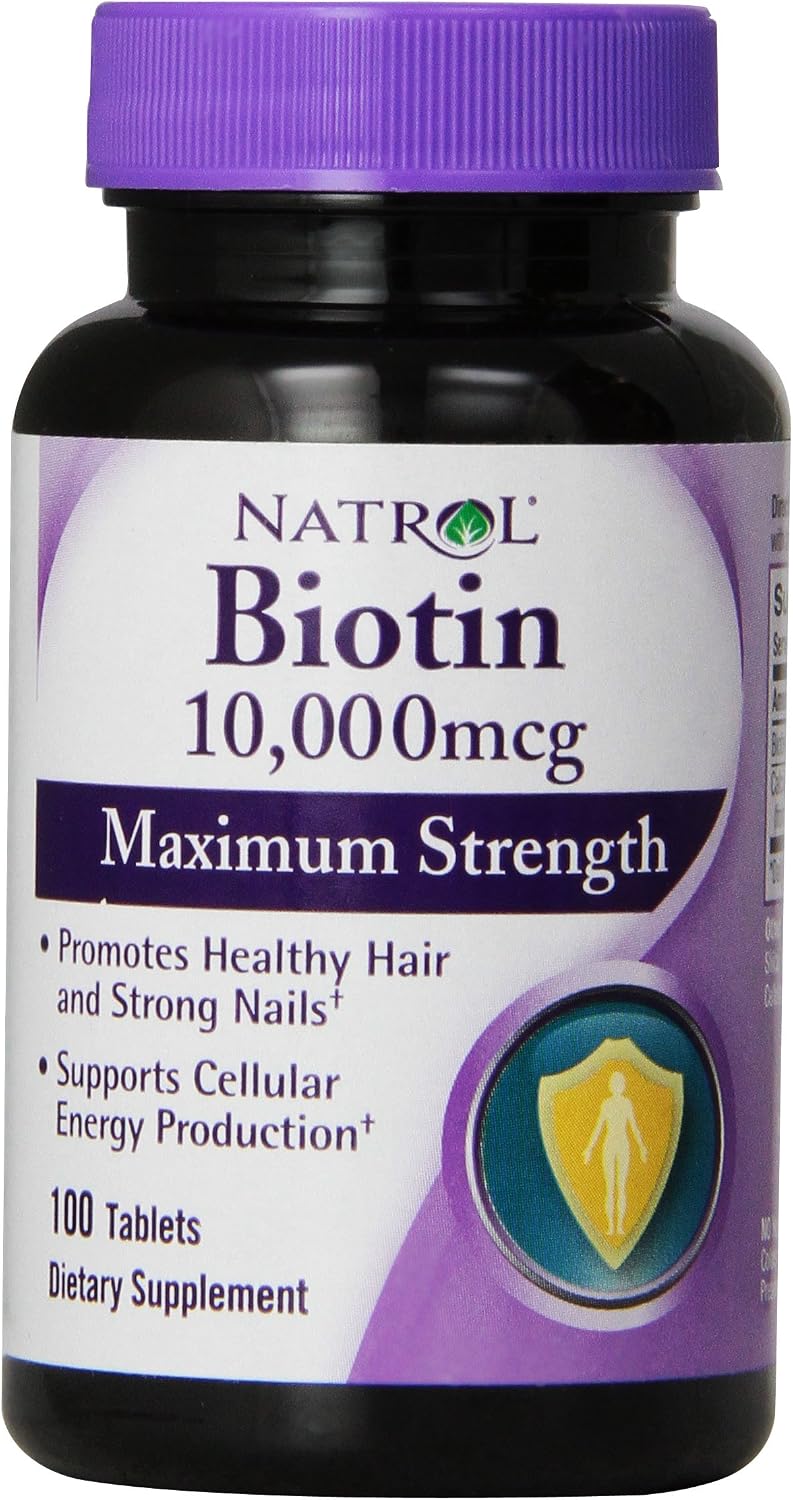 Natrol Biotin Maximum Strength Tablets, 10,000 mcg, 100 Count - görsel 1