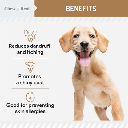 Anti-Itch for Dogs - 360 Soft Chew Omega Treats for Skin and Coat - Salmon Oil Blend of Essential Fatty Acids, Omega-3, 6, Vitamins, Antioxidants - Made in USA (2 Packs of 180, Peanut Butter Flavour)