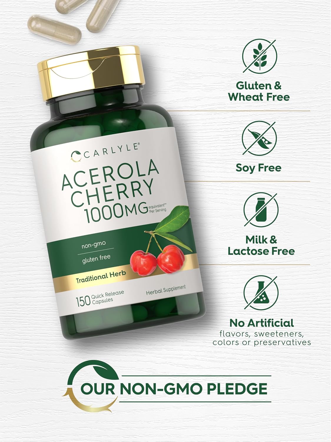 Carlyle Acerola Cherry Capsules | 150 Count | Non-GMO & Gluten-free Extract | Acerola Berry - görsel 5