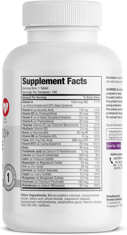 Bronson ONE Daily Women's 50+ Complete Multivitamin Multimineral - 180 Tablets
