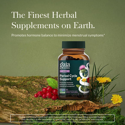 Gaia Herbs Period Cycle Support - Herbal Supplement for Hormone Balance & PMS Relief - 60 Vegan Liquid Phyto-Caps (30-Day Supply)