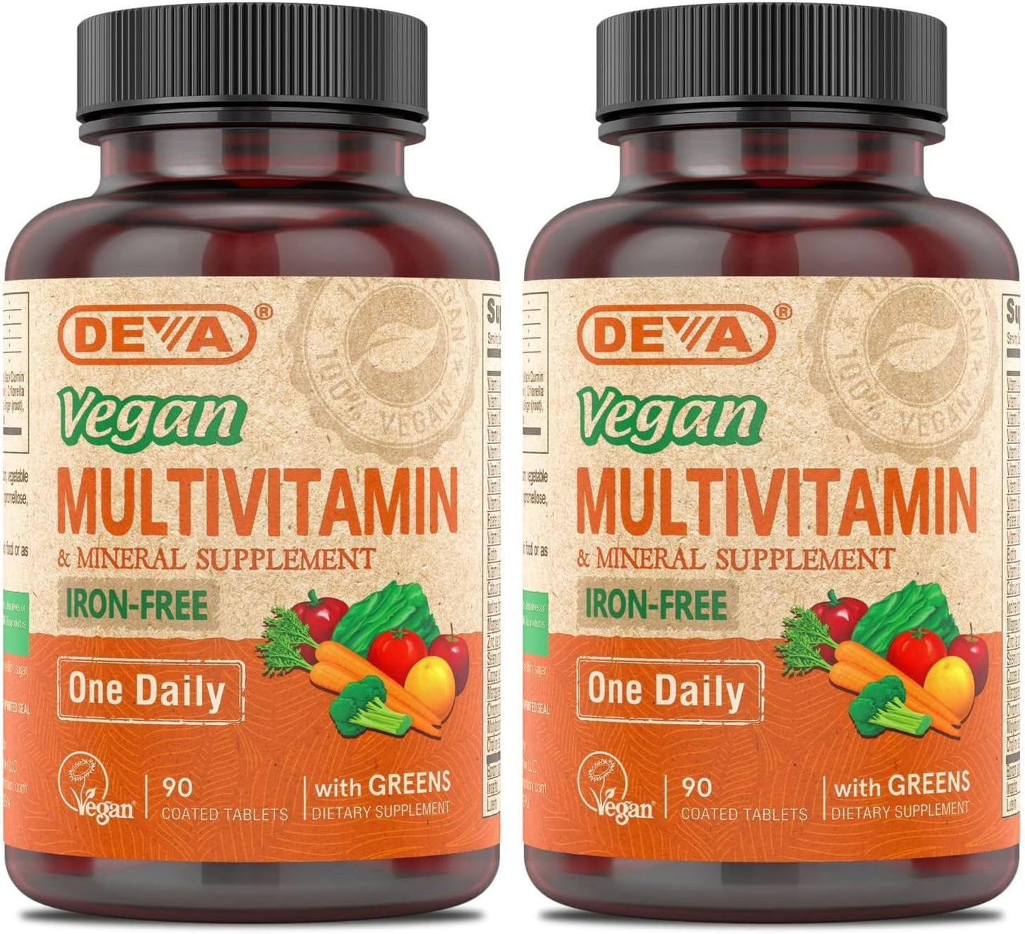 DEVA Vegan Iron-Free Multivitamin & Mineral Supplement with Green Food Blend - 90 Coated Tablets - görsel 5