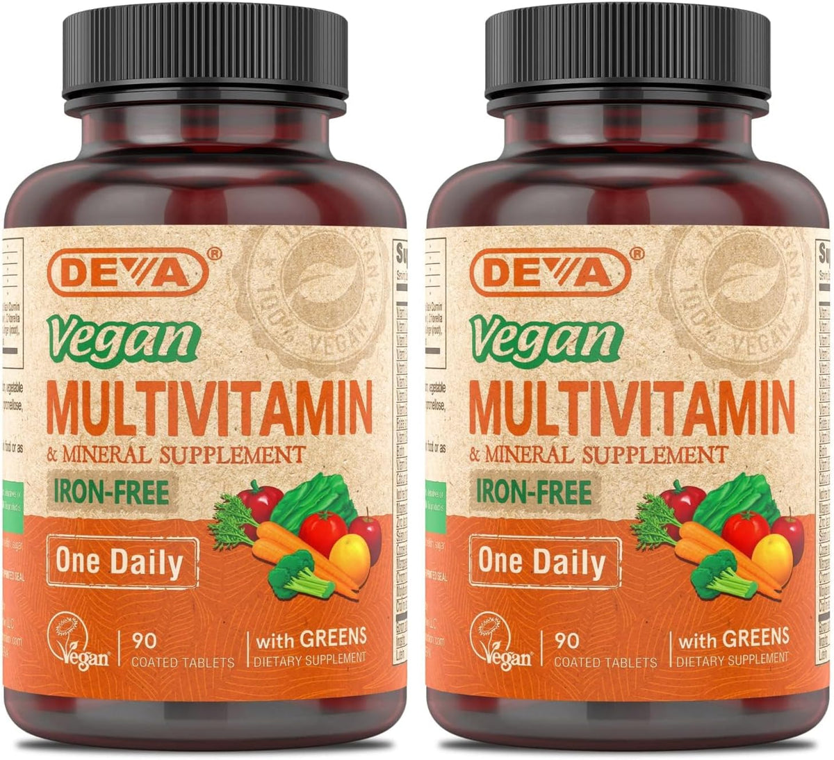 DEVA Vegan Iron-Free Multivitamin & Mineral Supplement with Green Food Blend - 90 Coated Tablets - görsel 5