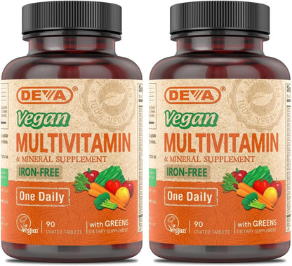 DEVA Vegan Iron-Free Multivitamin & Mineral Supplement with Green Food Blend - 90 Coated Tablets