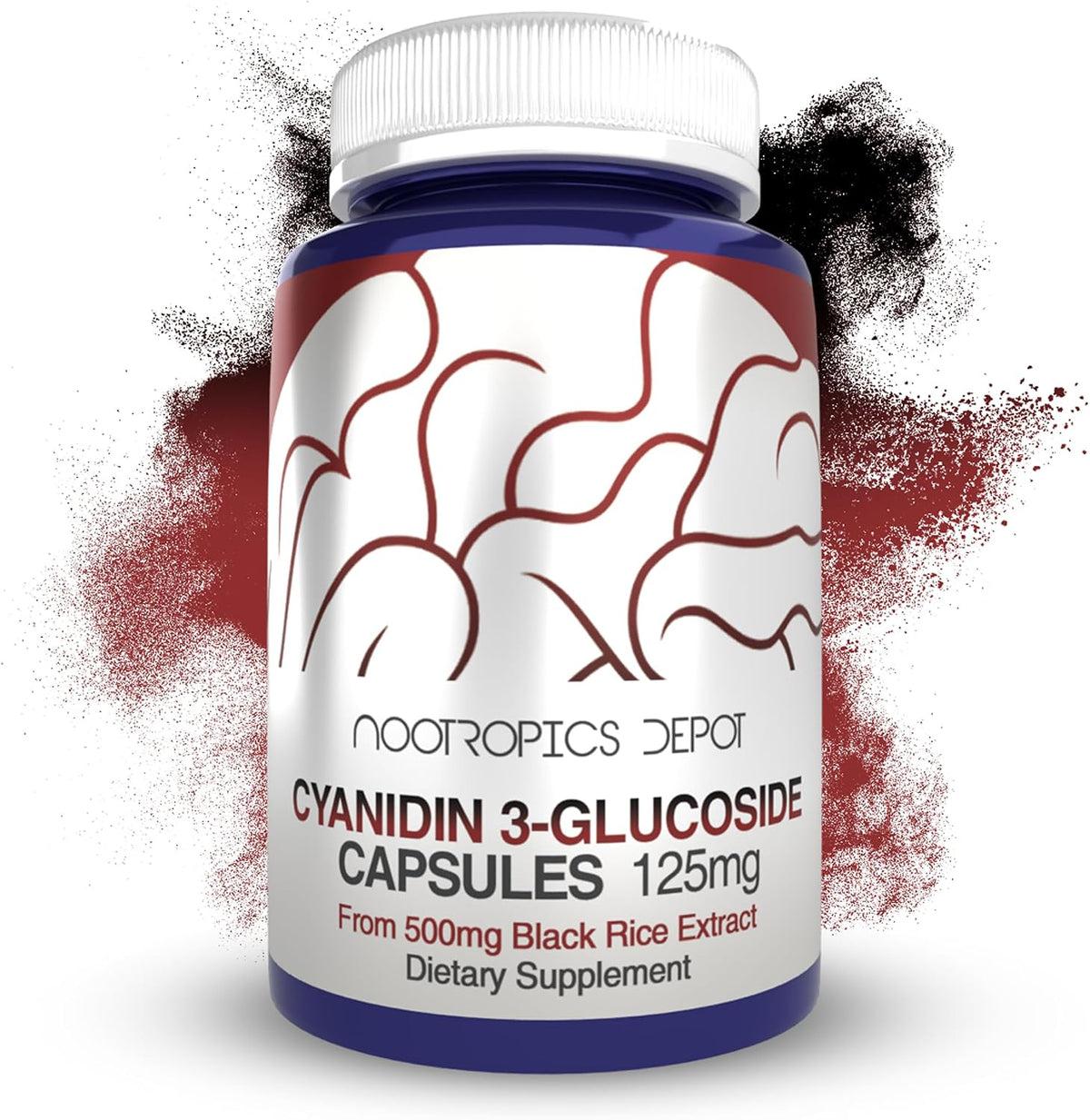 Nootropics Depot Cyanidin 3-Glucoside Capsules | 125mg | 180 Capsules | Black Rice Extract | C3G - görsel 1