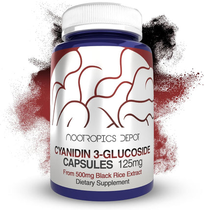 Nootropics Depot Cyanidin 3-Glucoside Capsules | 125mg | 180 Capsules | Black Rice Extract | C3G