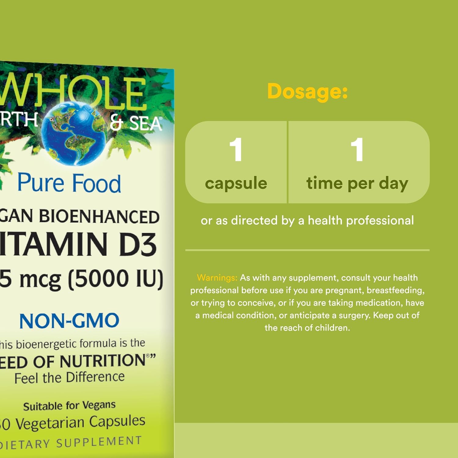Natural Factors Whole Earth & Sea Vitamin D3 - 60 Vegetarian Capsules (5000 IU) - görsel 3
