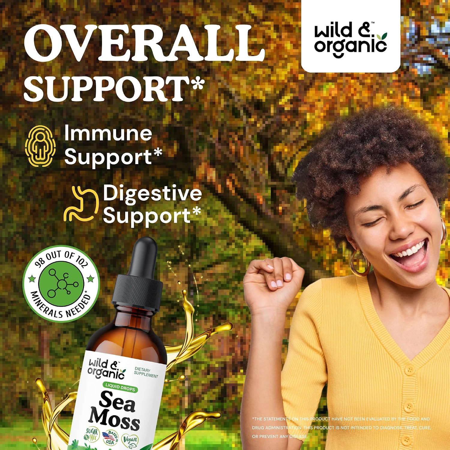 Wild & Organic Sea Moss Liquid Drops - Immune Support - Irish Sea Moss and Bladderwrack Tincture - Multimineral Chondrus Crispus Supplement - Vegan, Sugar & Alcohol-Free - 60 ml - görsel 2