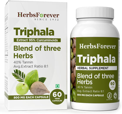 Herbsforever Triphala Capsules – 8:1 Extract (Amla, Haritaki, Bibhitaki) – 60 Vegetarian Capsules