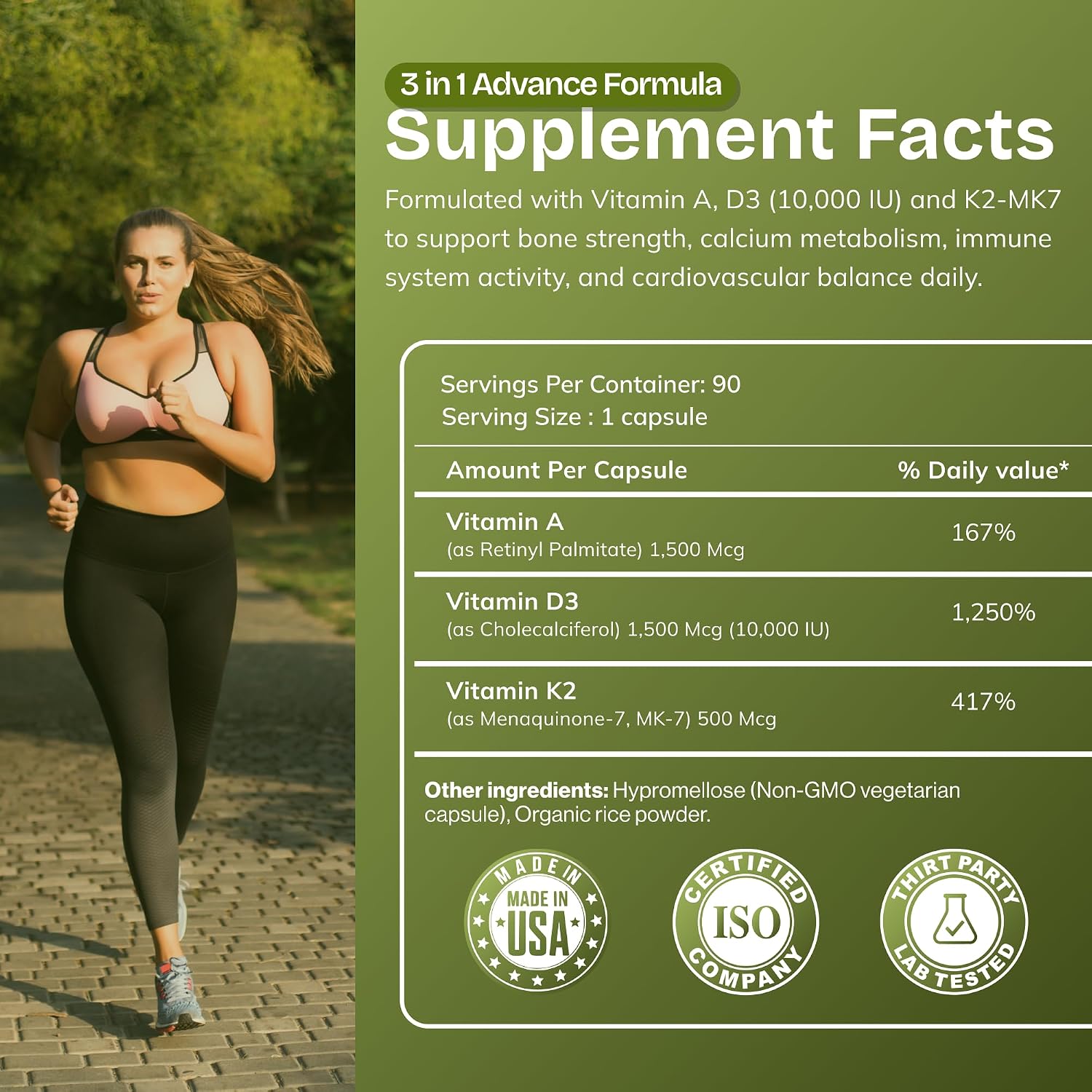 Daily Vites ADK 10 Vitamin Food Supplement: High Potency A, D3, K2-MK7 – 180 Capsules - görsel 4
