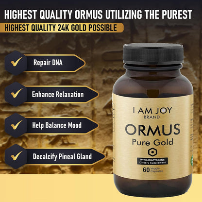 I Am Joy co. Ormus Gold Capsules - Monoatomic Elements with Adaptogens Maca and Ashwagandha, 60 Vegan Capsules
