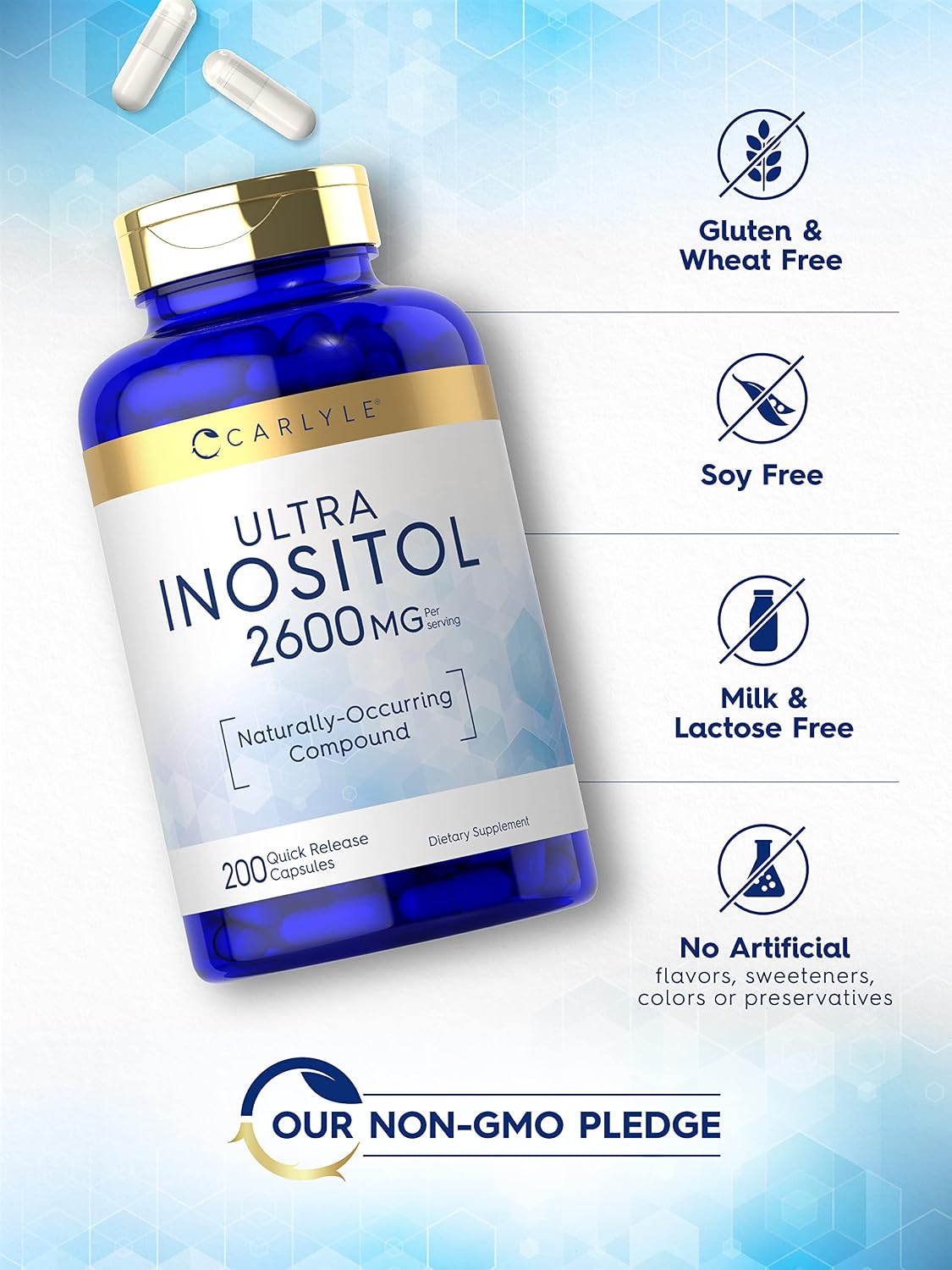Carlyle Inositol Food Supplement - 2600mg per Serving, 200 Capsules - Myo-Inositol for Women & Men - Non-GMO, Gluten-free - görsel 4