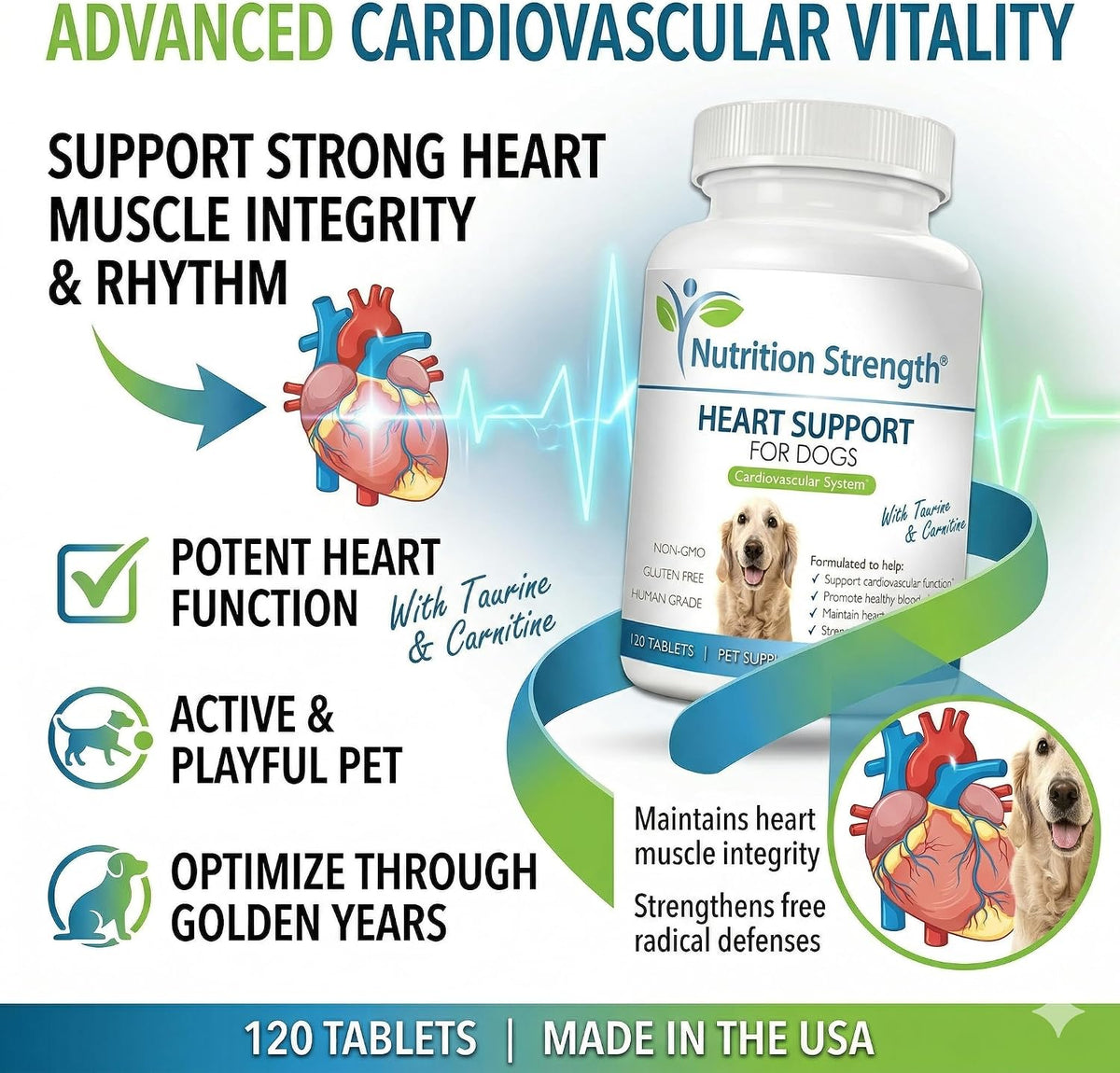 Nutrition Strength Heart Support for Dogs with Taurine & Carnitine, 120 Chewable Tablets - görsel 3