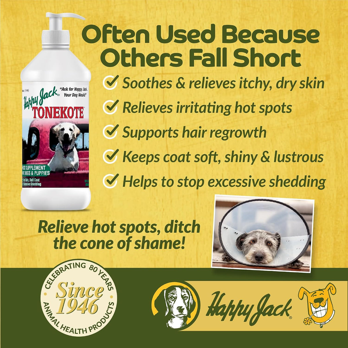 Happy Jack Tonekote Dog Skin & Coat Supplement, Oil for Dogs with Essential Fatty Acids & Vitamins for Itch Relief, Hot Spots, Dull Coat, Dry Skin, Excessive Shedding, 473 ml - görsel 2