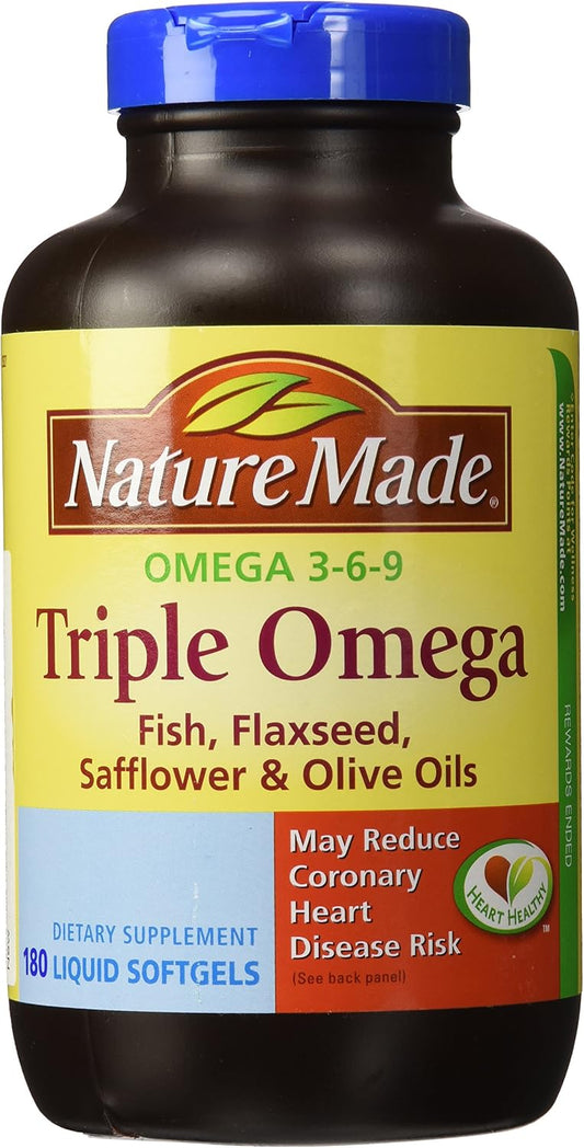 Nature Made Triple Omega 3-6-9 - Fish, Flaxseed, Safflower and Olive Oils - 180 Softgels