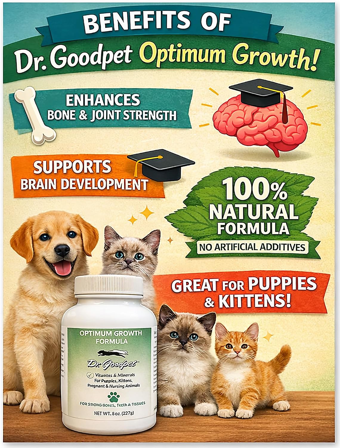 Dr. Goodpet Optimum Growth Formula – Natural Puppy & Kitten Vitamin & Mineral Supplement Powder - görsel 3