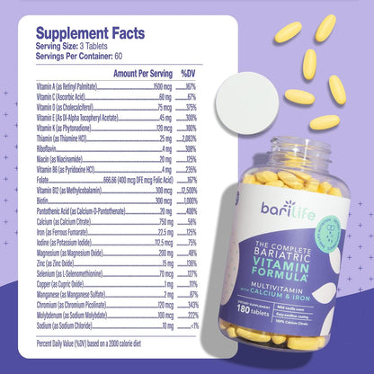 Bari Life Complete Bariatric Multivitamin Non-chewable Tablet with Calcium Citrate and Iron - 180 Tablets