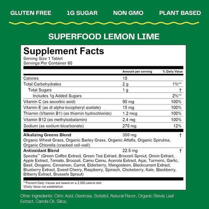 Amazing Grass Fizzy Green Tablets Superfood: Organic Green Superfood Fizzy Tablets, Lemon Lime, 30 Tablets (3 Tubes)