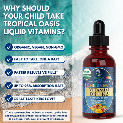 Tropical Oasis Organic Vitamin D3 + K2 Drops for Kids (59 ml)