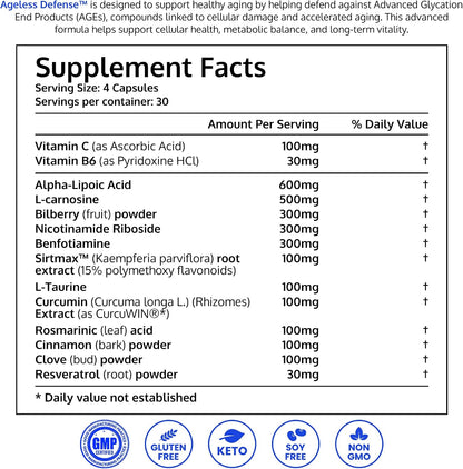 DRINK HRW AGELess Defence Ultimate Formulation – Supports Inhibition of Advanced Glycation End Products, Promotes Youthfulness (120 Tablets)