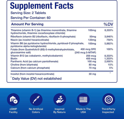 Super B Complex Methylated & Time Released - Bio Active B Complex with Choline Inositol & 8 B Vitamins – Image 4