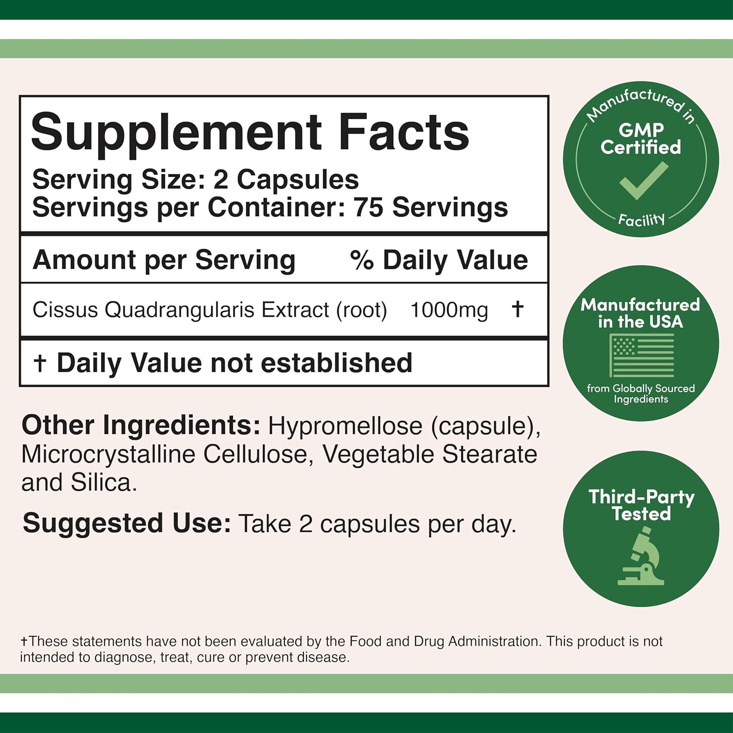 Double Wood Supplements Cissus Quadrangularis Super Extract, 150 Capsules - görsel 2