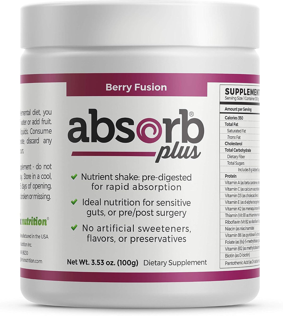 Absorb Plus Isolate Protein – Food Supplement for Extra Nutritional Support, Non-GM, Gluten-Free, Lactose-Free, Casein-Free (100g, Berry Fusion) - görsel 1