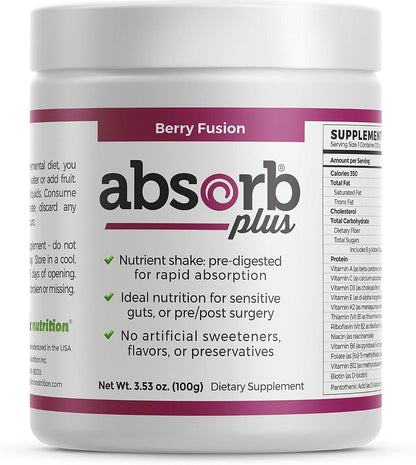 Absorb Plus Isolate Protein – Food Supplement for Extra Nutritional Support, Non-GM, Gluten-Free, Lactose-Free, Casein-Free (100g, Berry Fusion)