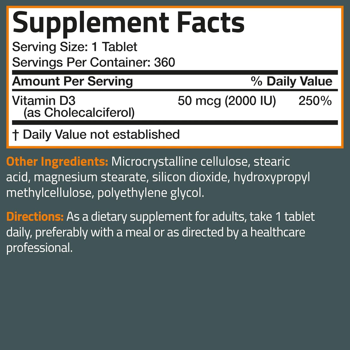 Bronson Vitamin D3 2000 IU (50mcg) Non-GM, 360 Tablets - görsel 8