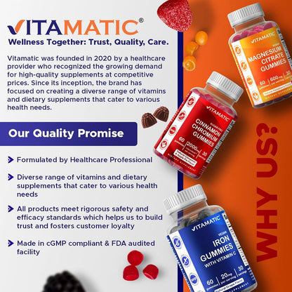 Vitamatic Vitamin B Complex Gummies with Vitamin C & Inositol - Natural Strawberry Flavour - 60 Gummies