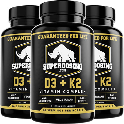 SuperDosing.com Vitamin D3 and K2 Supplement, 10000 IU D3 + 1500 mcg K2 (MK-4), 3 Bottles