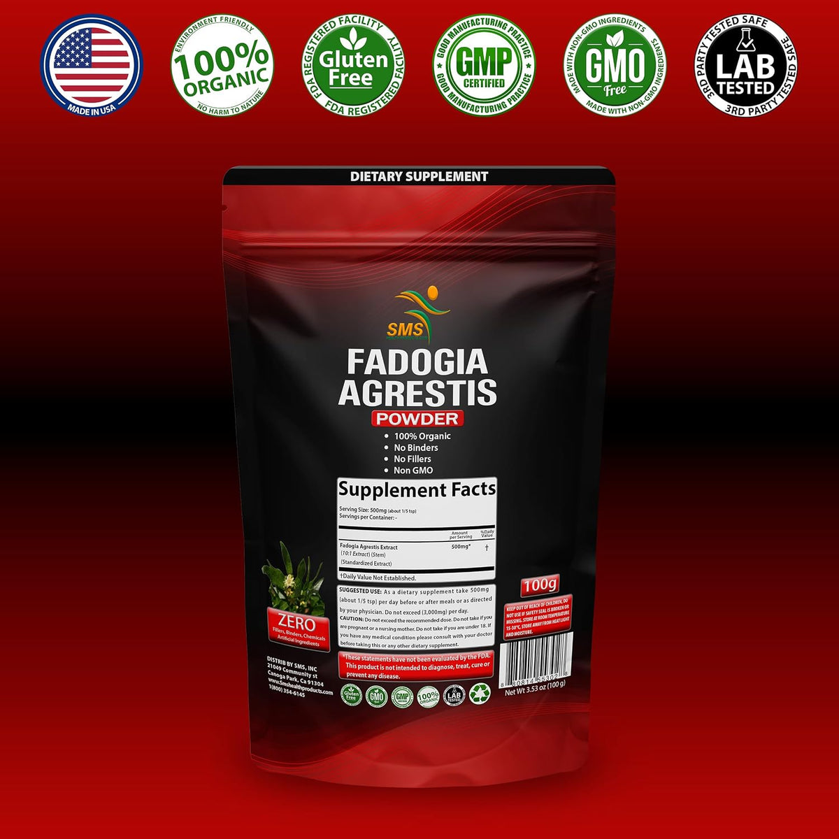 Fadogia Agrestis Extract Powder - Maximum Strength 10:1 Extract, Organic, 100g - görsel 4