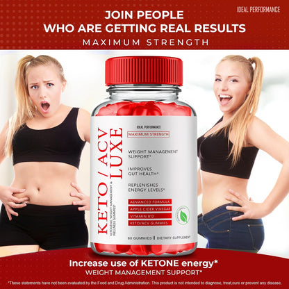 Keto Luxe + Gummies – ACV Keto Supplement with Vitamin B12 (2 Pack)