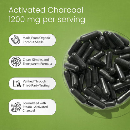NaturaLife Labs Activated Charcoal 1200 mg - 100 Vegan Capsules (Coconut Shell)