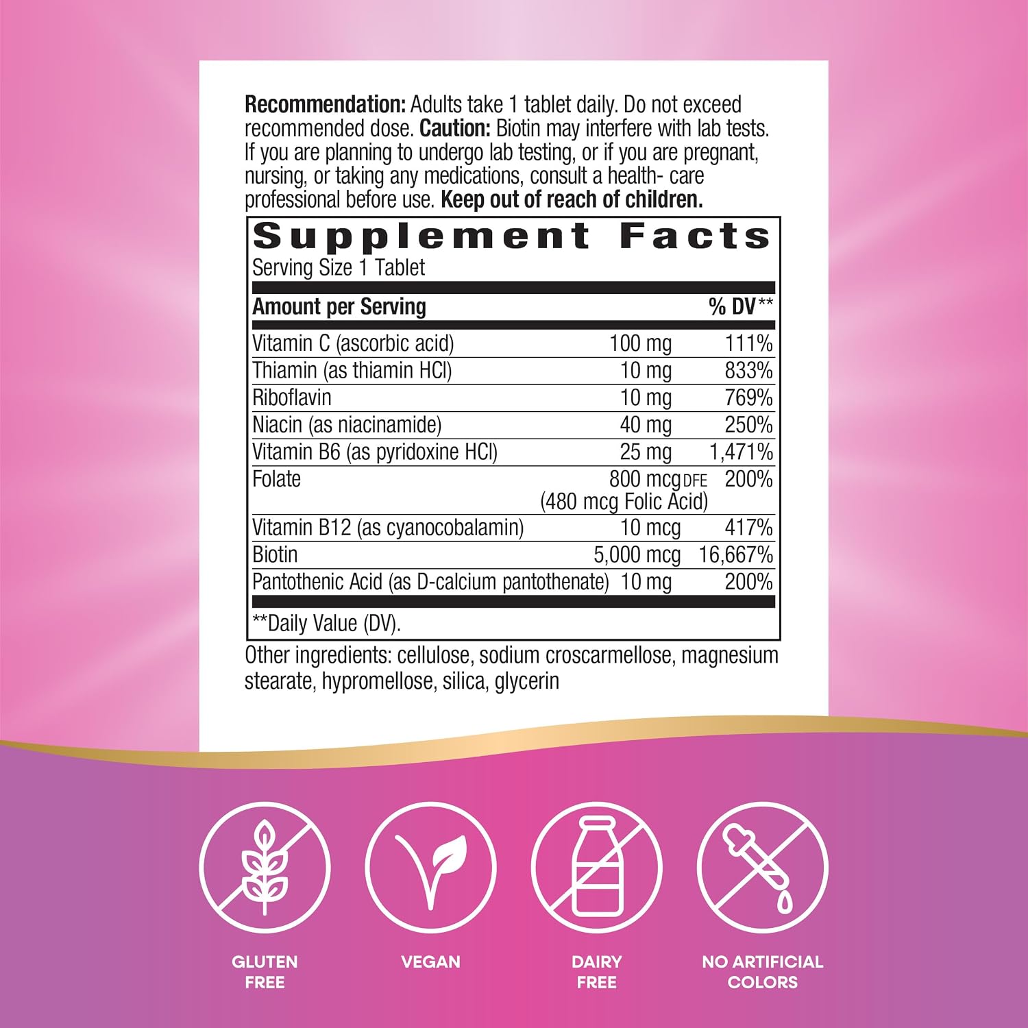 Nature's Way Extra Strength Biotin Forte, Contributes to Normal Hair, Skin and Nails, 5,000 mcg per Serving, High Potency B-Vitamins, Vitamin C, 60 Vegan Tablets - görsel 5