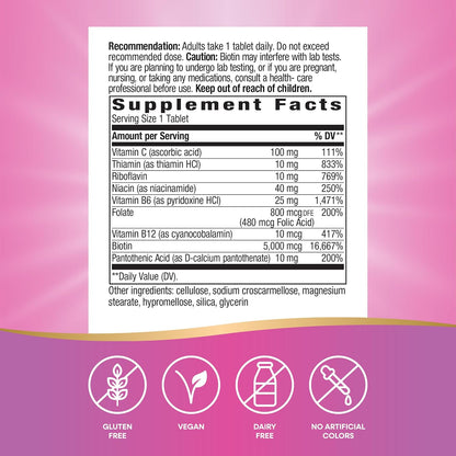 Nature's Way Extra Strength Biotin Forte, Contributes to Normal Hair, Skin and Nails, 5,000 mcg per Serving, High Potency B-Vitamins, Vitamin C, 60 Vegan Tablets