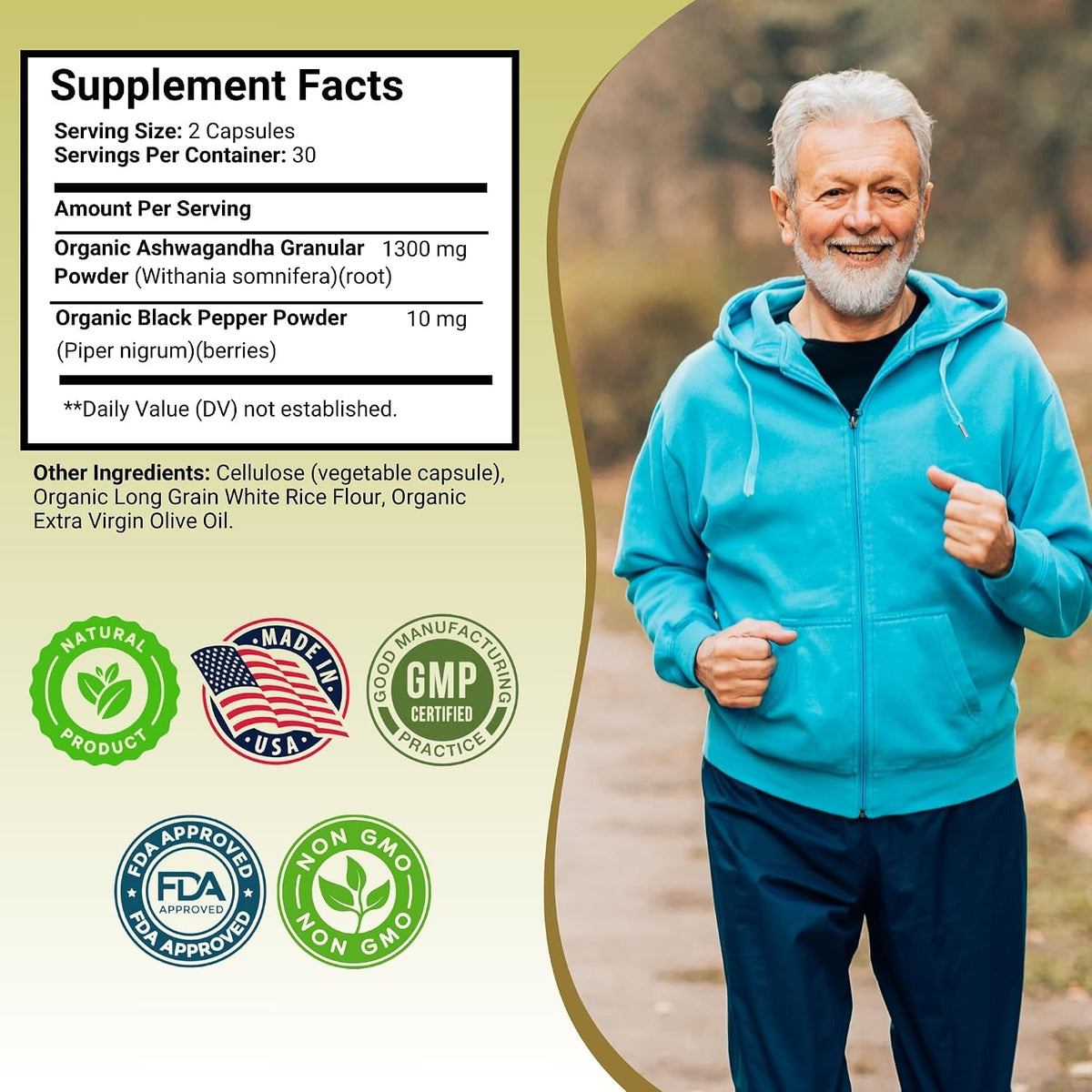 Ashwagandha Capsules - 60 Capsules - 1300mg per Serving with Black Pepper - görsel 4