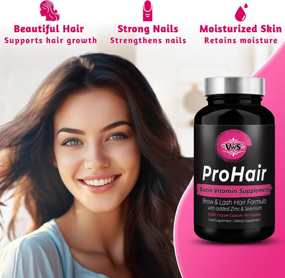 VWS Biotin 10,000 mcg with Zinc & Selenium – Vegan Capsules for Hair, Skin & Nails