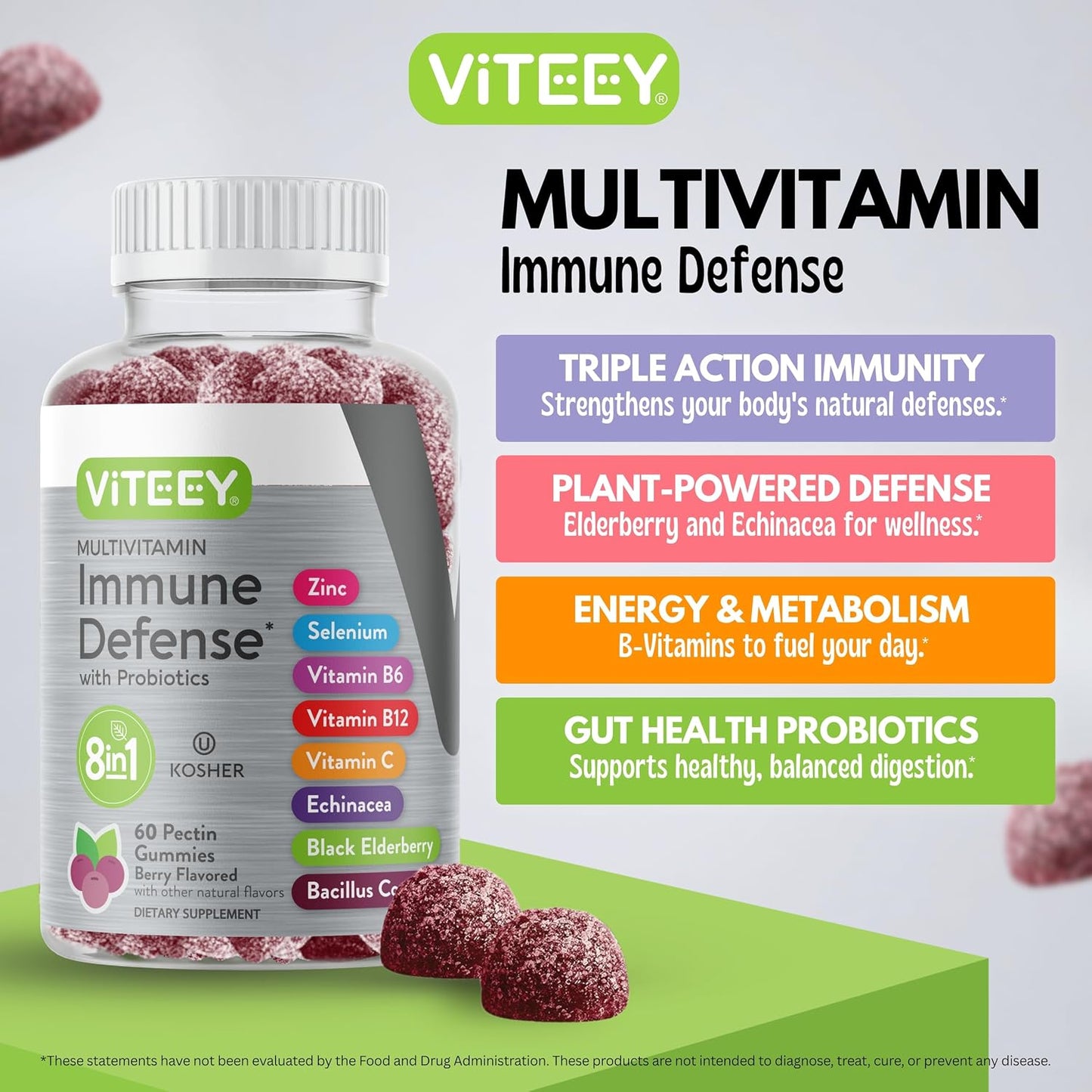 Viteey Multivitamin Gummies 8in1 Immune Support Supplement with Probiotics - görsel 2