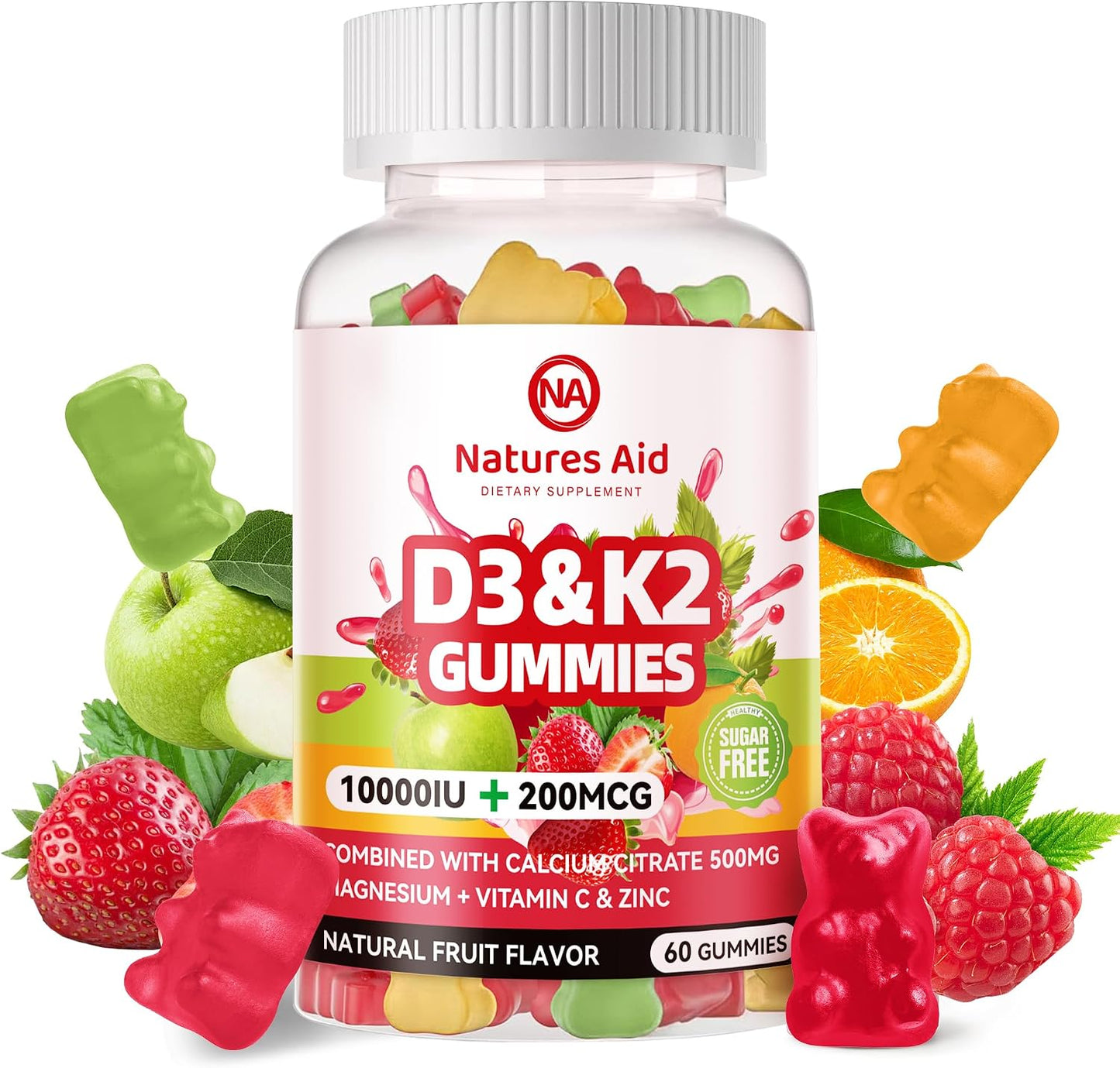 Natures Aid Sugar-Free Vitamin D3 K2 Gummies with Calcium, Magnesium, Vitamin C & Zinc, Extra Strength - 120 Gummies - görsel 9