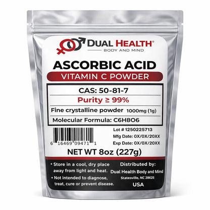 Ascorbic Acid (454 g) Pure Vitamin C Powder - Non-GMO, High Potency, Fine Crystals