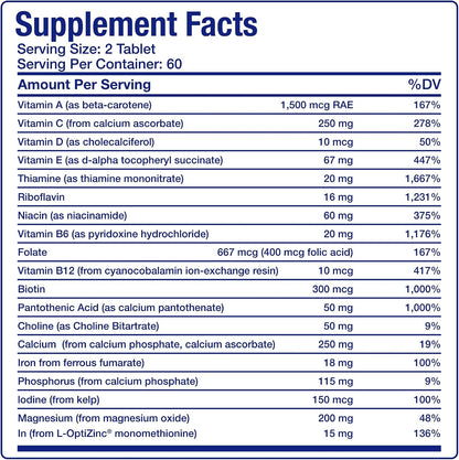 30-in-1 Adult Multivitamin with Iron - Antioxidant-Rich Over 50 Multivitamin for Women and Men - 2 Month Supply