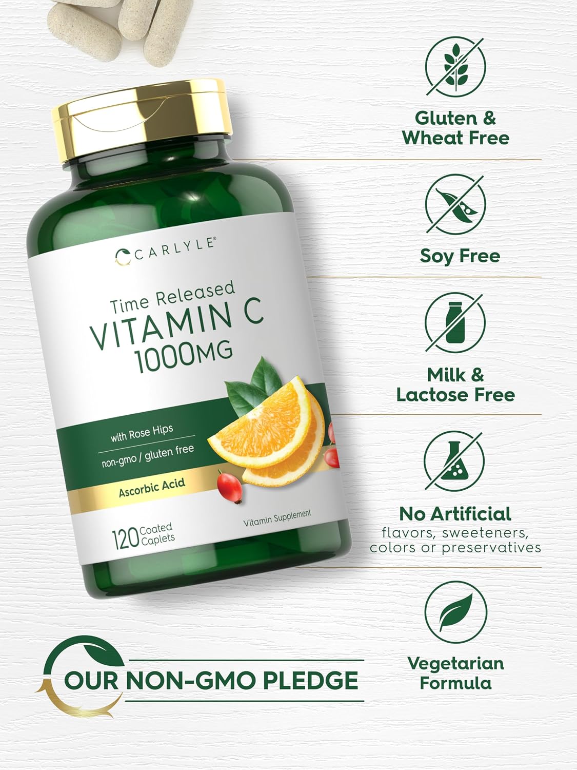 Carlyle Vitamin C 1000mg Timed Release with Rose Hips - 120 Vegetarian Caplets - görsel 5