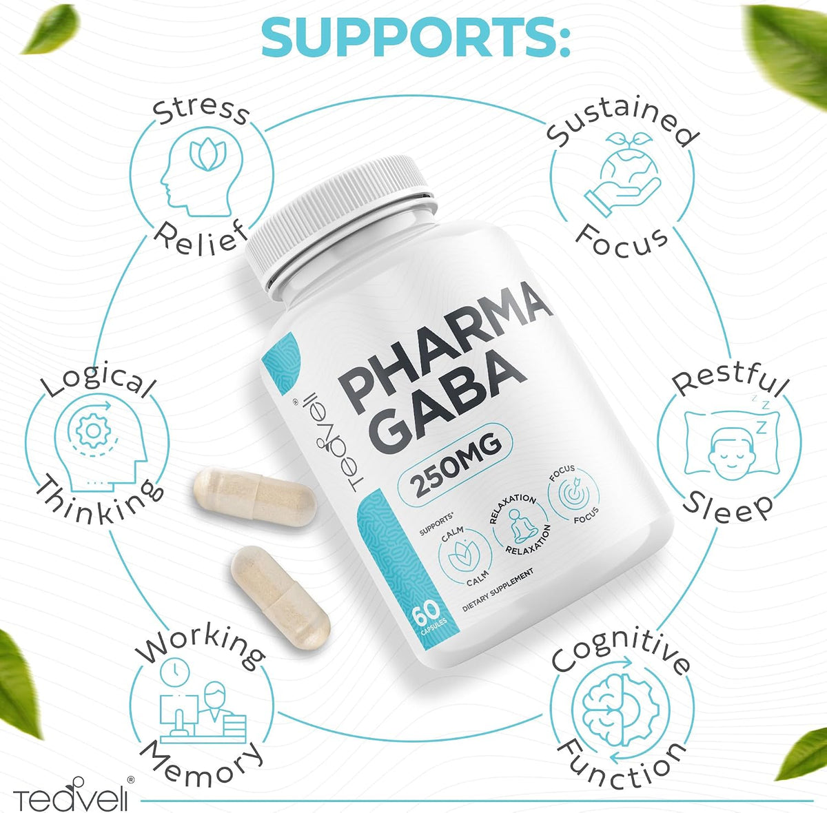 Teaveli Pharma GABA 250mg Capsules – Support for Sleep, Calm & Focus - görsel 3