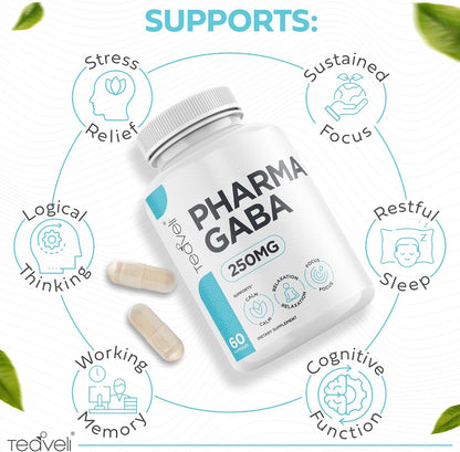 Teaveli Pharma GABA 250mg Capsules – Support for Sleep, Calm & Focus