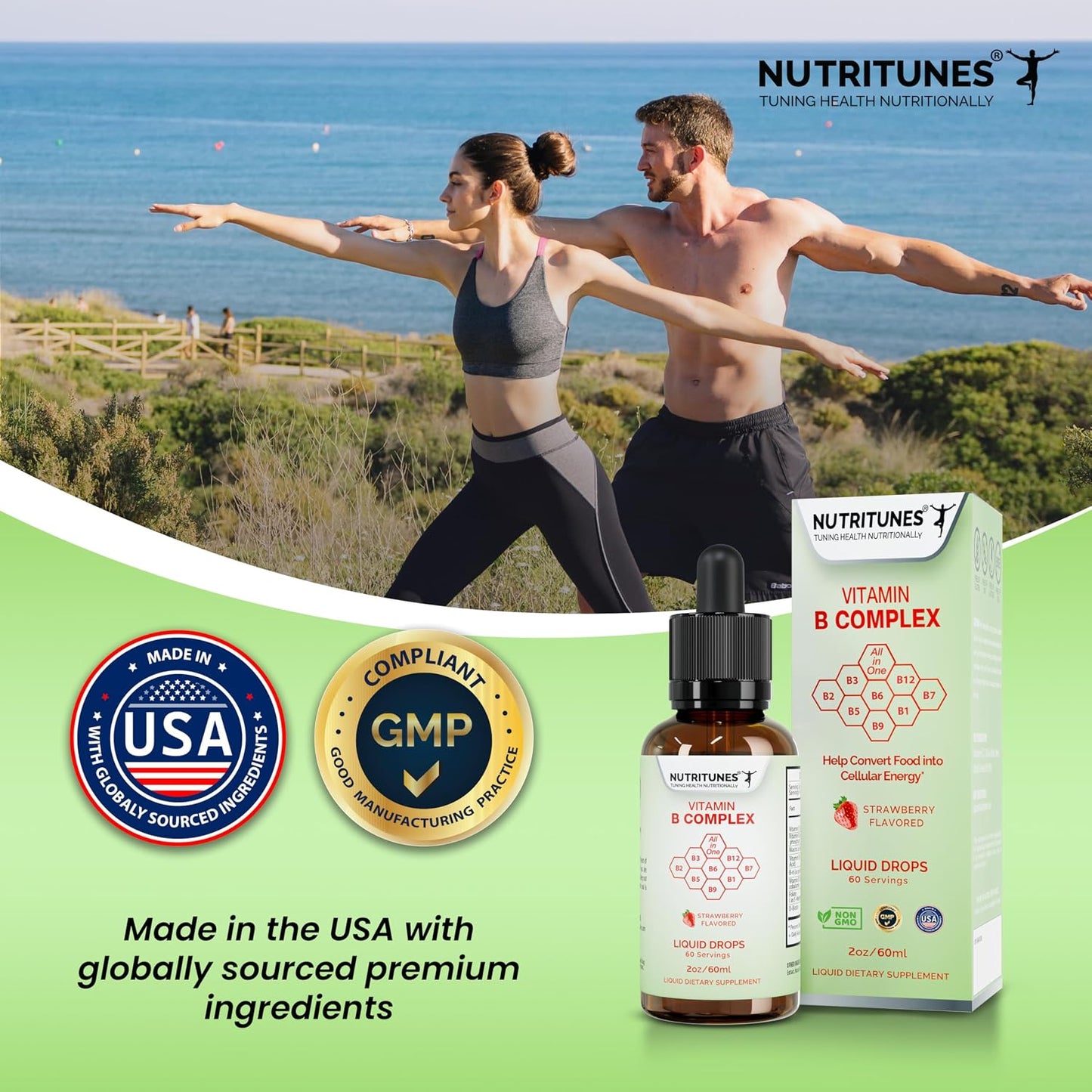 Nutritunes Liquid Vitamin B Complex – High-Potency B-Vitamin Drops – Strawberry Flavour, Non-GMO, Sugar-Free - görsel 9