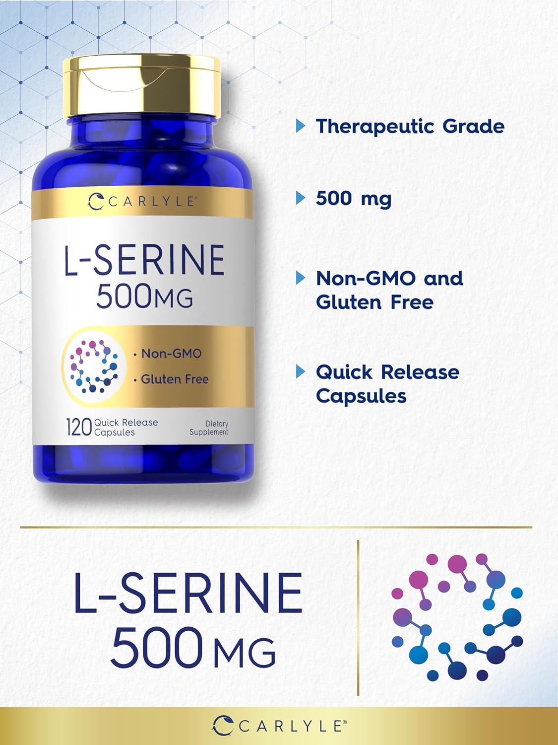 Carlyle L-Serine Capsules 500 mg | 120 Count | Non-GMO & Gluten-free Supplement - görsel 4